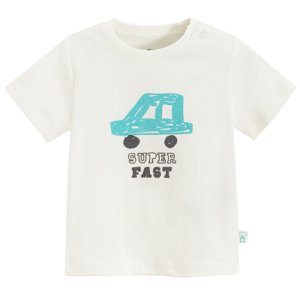 Tričko s krátkým rukávem s autíčkem -krémové - 62 CREAMY