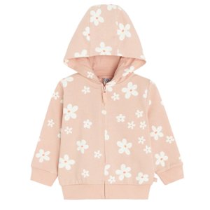 Mikina na zip s kapucí s květinami -světle růžová - 62 LIGHT PINK