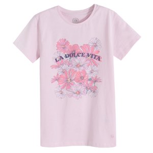 Tričko s krátkým rukávem s květinami -růžové - 134 PINK