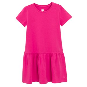 Jednobarvné šaty s krátkým rukávem -tmavě růžové - 134 FUCHSIA
