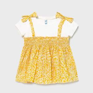 Tričko s krátkým rukávem a aplikací tílka žluté BABY Mayoral velikost: 74 (9 měsíců)
