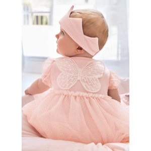 Šaty s krátkým rukávem a čelenkou korunkou světle růžové NEWBORN Mayoral velikost: 4-6 měsíců