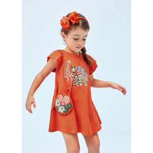 Šaty s krátkým rukávem a kabelkou bavlněné SAFARI oranžové MINI Mayoral velikost: 128