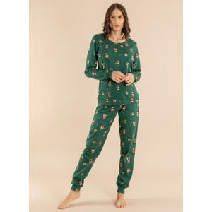 Dámské pyžamo s dlouhým rukávem vánoční sobíci zelené Extreme Intimo velikost: 38