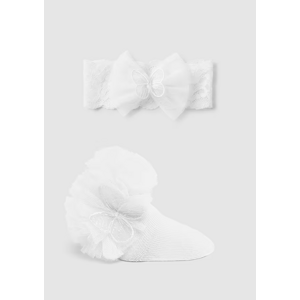 Set ponožek a čelenky MOTÝLCI bílý NEWBORN Mayoral velikost: 6 (EU 17-18)