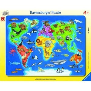 Puzzle Mapa světa se zvířaty, 30 dílků - Ravensburger