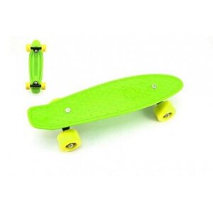 Skateboard 43cm, nosnost 60kg, plastové osy, zelený, žlutá kola