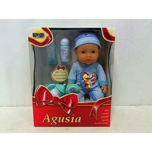 Panenka miminko Agusia 27cm, pijící a čůrající s doplňky, 2 barvy varianta modré