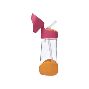 B.BOX Láhev na pití s brčkem - růžová/oranžová 450 ml