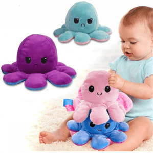 Plyšová oboustranná chobotnice - mix barev - bordó–fialová
