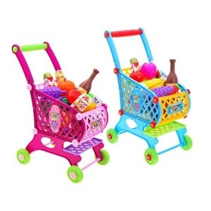 Dětský nákupní vozík s potravinami - růžová