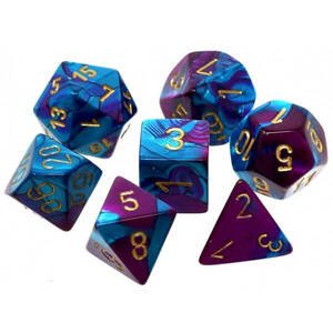 Sada kostek Chessex Gemini Purple-Teal/Gold Mini Polyhedral 7-Die Set