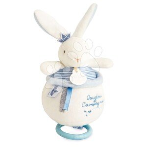 Plyšový zajíček s melodií Bunny Sailor Music Box Perlidoudou Doudou et Compagnie modrý 14 cm v dárkovém balení od 0 měs