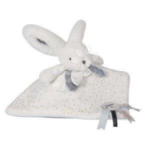 Plyšový zajíček na mazlení Bunny Happy Glossy Doudou et Compagnie modrý 25 cm v dárkovém balení od 0 měsíců