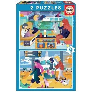 Dětské puzzle Letiště a Vlakového nádraží Educa 2 x 48 dílků