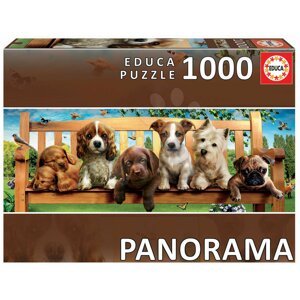 Puzzle panoráma Puppies on a bench Educa 1000 dílků a lepidlo Fix puzzle od 11 let