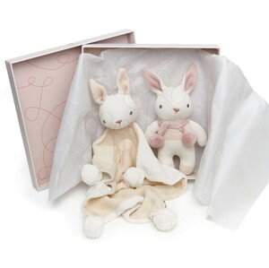 Panenky pletené zajíčci Baby Threads Cream Bunny Gift Set ThreadBear krémové z jemné měkké bavlny v dárkovém balení od 0 měsíců
