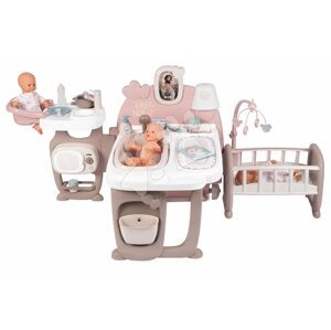 Domeček pro panenku Large Doll's Play Center Natur D'Amour Baby Nurse Smoby trojkřídlý s 23 doplňky (kuchyňka, koupelna, ložnice)