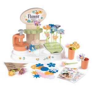 Květinářství s vlastní výrobou květin Flower Market Smoby z různých textilních lupínků 104 doplňků