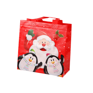 mamido Vánoční dárková taška Santa Klaus a tučňáčci 22cm x 22cm x 11cm červená