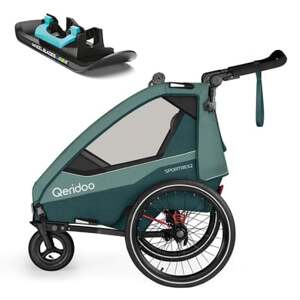 Qeridoo® dětský vozík za kolo Sportrex 2 Limited Edition Mineral Blue 2023 Collection včetně lyží