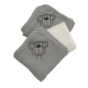 Be Be's Collection muslin gázová plenka 3-packová opice šedá 60 x 60 cm