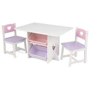 KidKraft dětský stůl Heart se dvěma židličkami a boxy