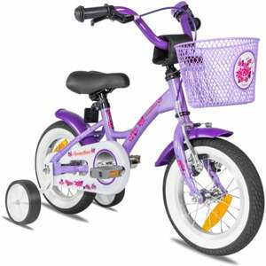 PROMETHEUS BICYCLES ® Dětské kolo 12 od 3 let s tréninkovými koly ve fialové a bílé barvě