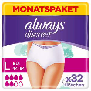 always discreet Inkontinenční kalhotky Plus měsíční balení, velikost L, 32 kalhotek (4 balení x 8 kusů)